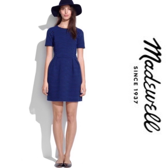 Madewell Dresses & Skirts - Madewell Gallerist Blue Black Striped Ponte Dress